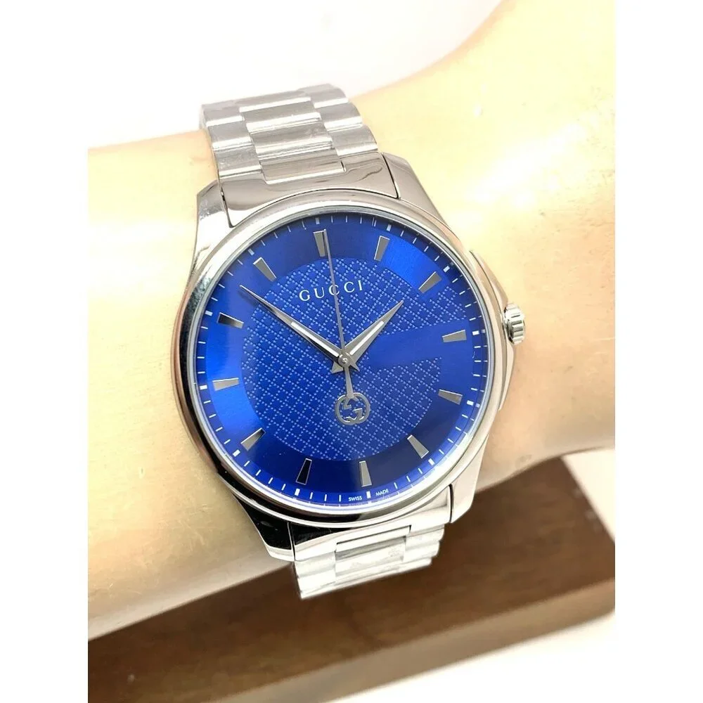 Gucci Men's Watch YA126371 G-Timeless Swiss Quartz Blue Dial Silver Steel 40mm